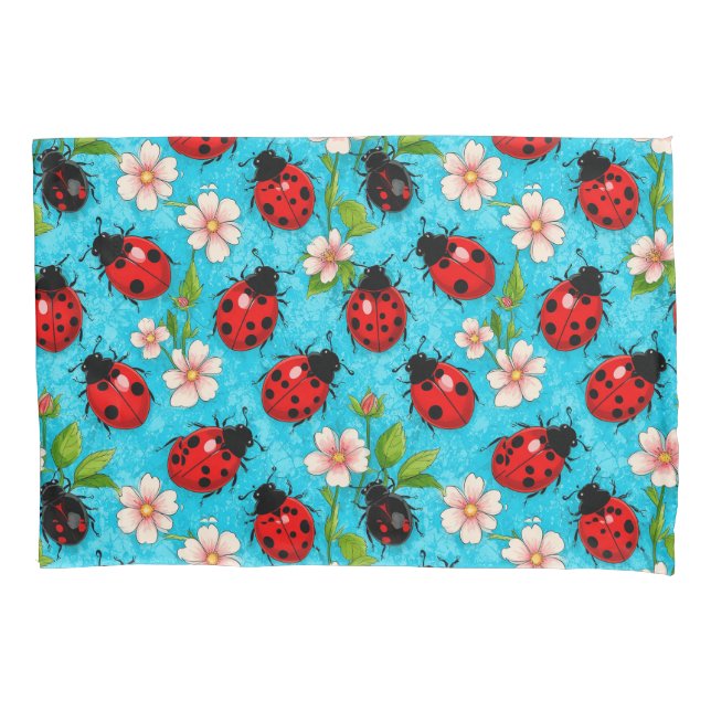 Farbenfrohe Ladybug-Muster mit Blume Kissenbezug (Vorderseite)
