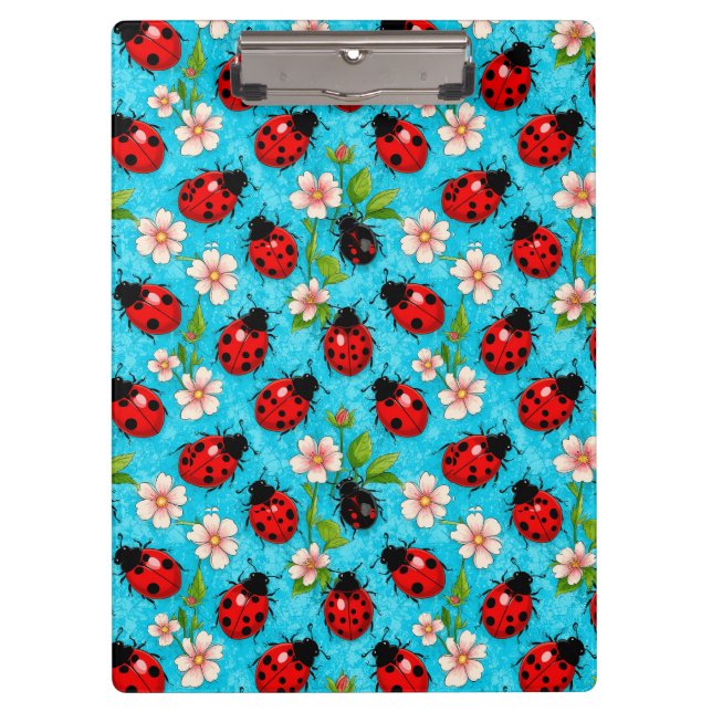 Farbenfrohe Ladybug-Muster mit Blume Klemmbrett (Vorderseite)
