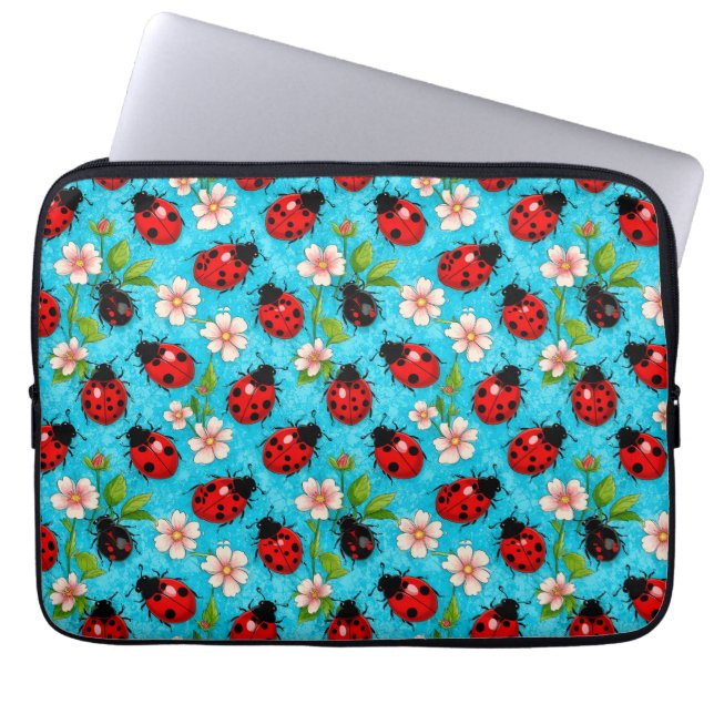 Farbenfrohe Ladybug-Muster mit Blume Laptopschutzhülle (Vorderseite)