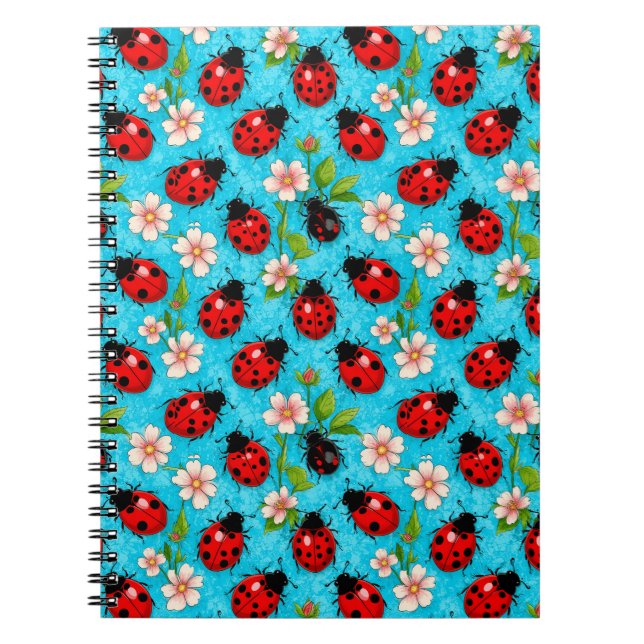 Farbenfrohe Ladybug-Muster mit Blume Notizblock (Vorderseite)