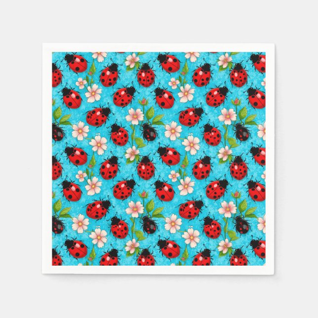 Farbenfrohe Ladybug-Muster mit Blume Serviette (Vorderseite)