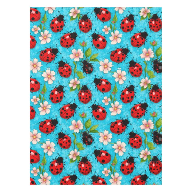 Farbenfrohe Ladybug-Muster mit Blume Tischdecke (Vorderseite)