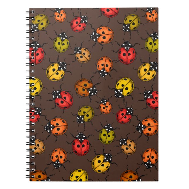 Farbenfrohe Ladybugs auf braun Notizblock (Vorderseite)