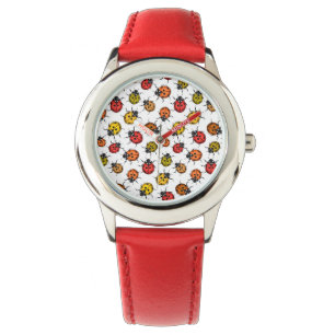 Farbenfrohe Ladybugs auf weiß Armbanduhr