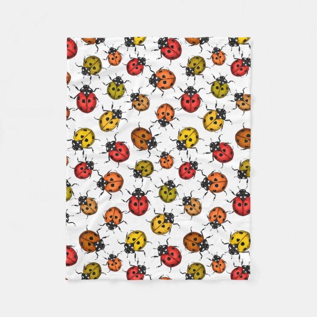 Farbenfrohe Ladybugs auf weiß Fleecedecke (Vorderseite)