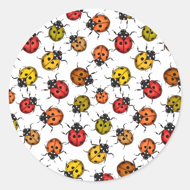Farbenfrohe Ladybugs auf weiß Runder Aufkleber (Vorderseite)