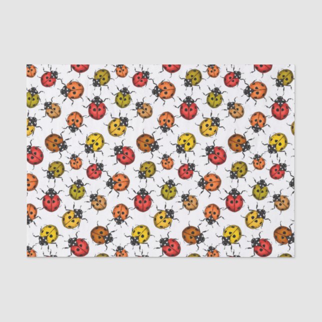 Farbenfrohe Ladybugs auf weiß Seidenpapier (Vorderseite)