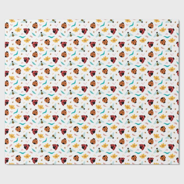 Farbenfrohe Ladybugs und Bienen Geschenkpapier (Flach)