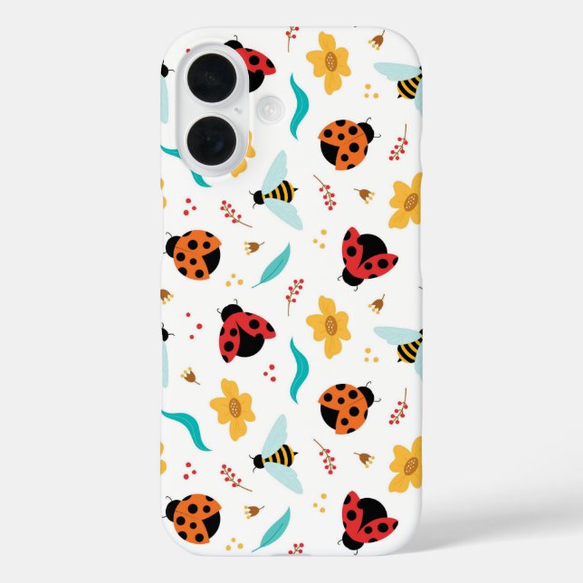 Farbenfrohe Ladybugs und Bienen iPhone 16 Hülle (Rückseite)