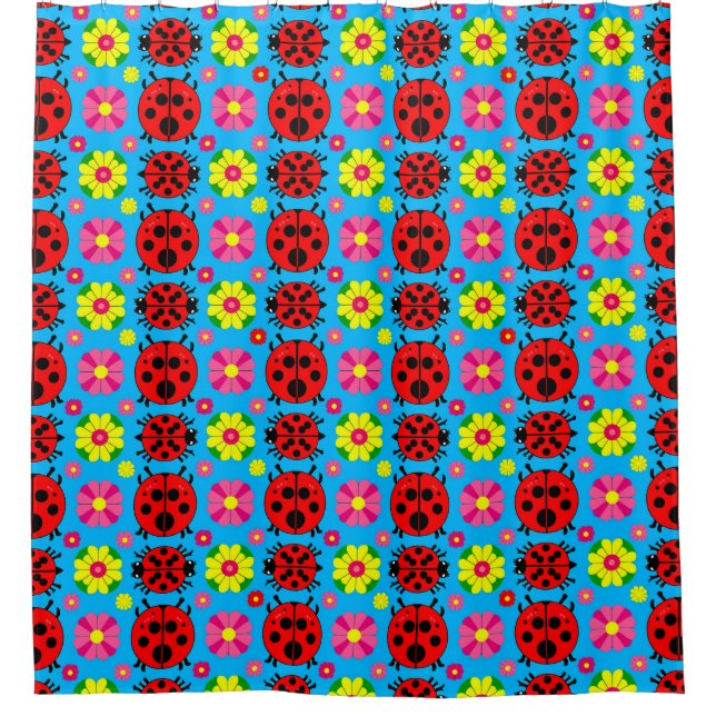 farbenfrohe Ladybugs und Blume Duschvorhang (Vorderseite)
