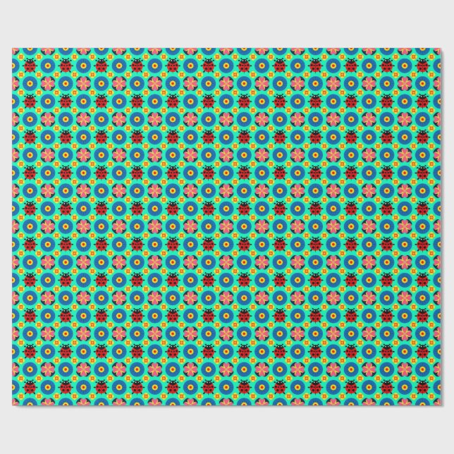farbenfrohe Ladybugs und Blume Geschenkpapier (Flach)