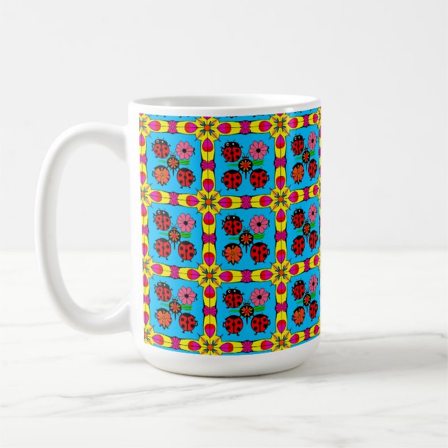 farbenfrohe Ladybugs und Blume Kaffeetasse (Links)