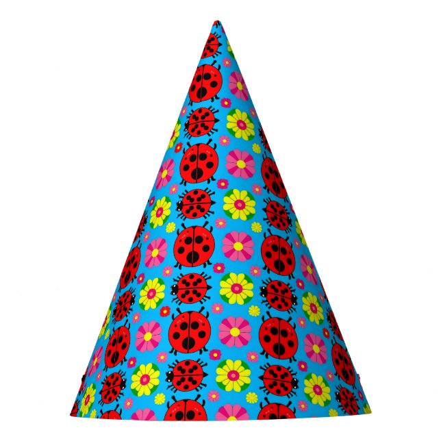 farbenfrohe Ladybugs und Blume Partyhütchen (Vorderseite)