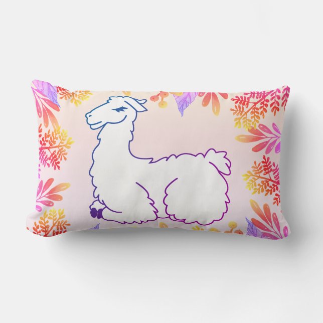 Farbenfrohe Lama und Foliage | INDIVIDUELLE NAME Lendenkissen (Vorderseite)