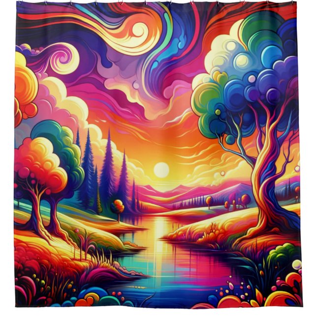 Farbenfrohe Landschaft Duschvorhang (Vorderseite)