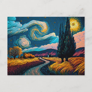 Farbenfrohe Landschaft in Van Gogh Style Friedlich Postkarte