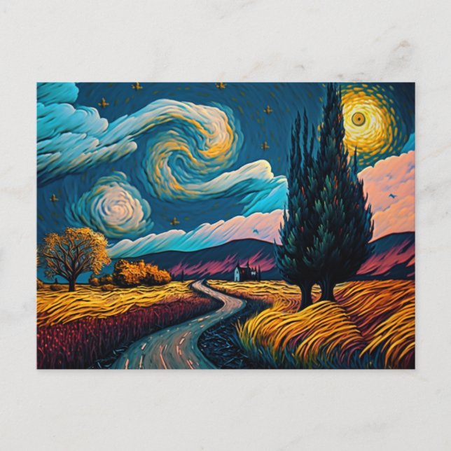 Farbenfrohe Landschaft in Van Gogh Style Friedlich Postkarte (Vorderseite)