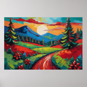 Farbenfrohe Landschaft Kunst, Dichtung und Musik Poster