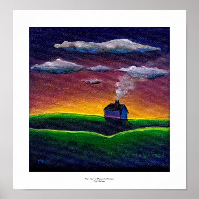 Farbenfrohe Landschaft Morgenlicht Neujahr Kunst Poster (Vorne)