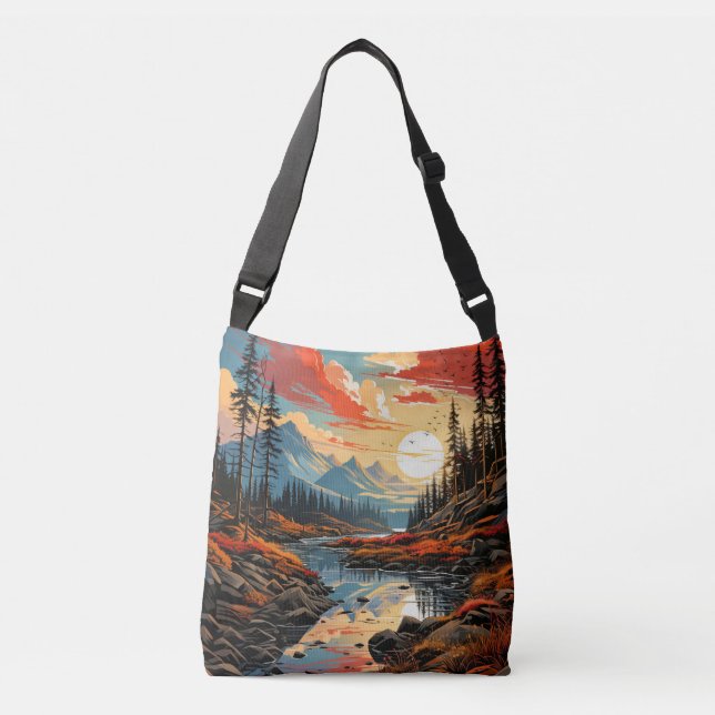 Farbenfrohe Landschaftliche Herbstlandschaft Illus Tragetaschen Mit Langen Trägern (Vorderseite)