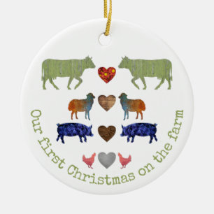 Farbenfrohe Landtiere Niedlich Erste Familienweihn Keramik Ornament