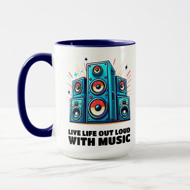 Farbenfrohe Lautsprecher Live Life Out mit Musik Tasse (Links)