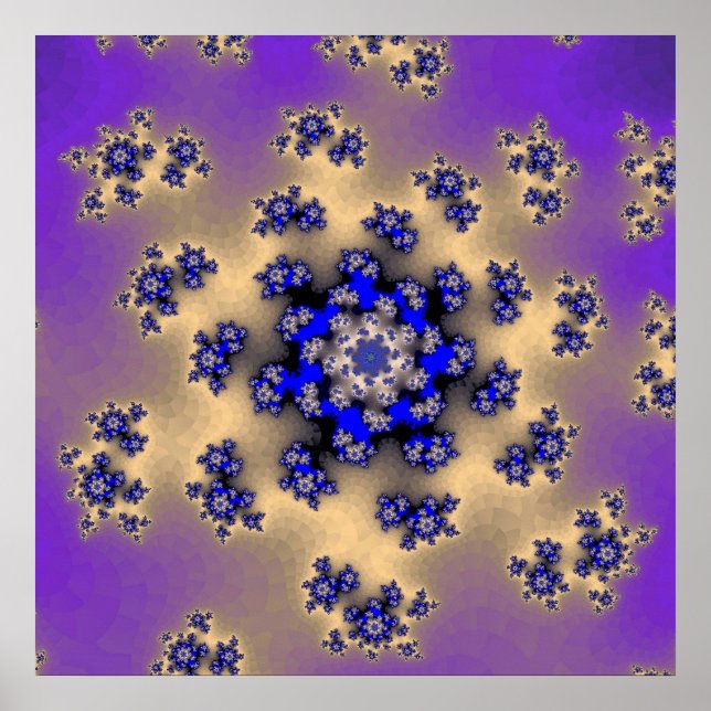 Farbenfrohe Lavendel und blaues Fraktal Poster (Vorne)