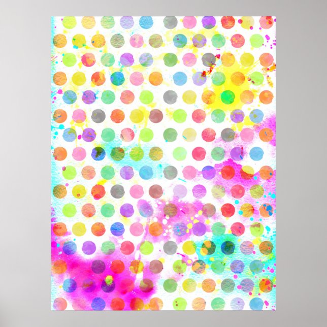 farbenfrohe, lebendige Aquarell-Spritzer Polka-Pun Poster (Vorne)