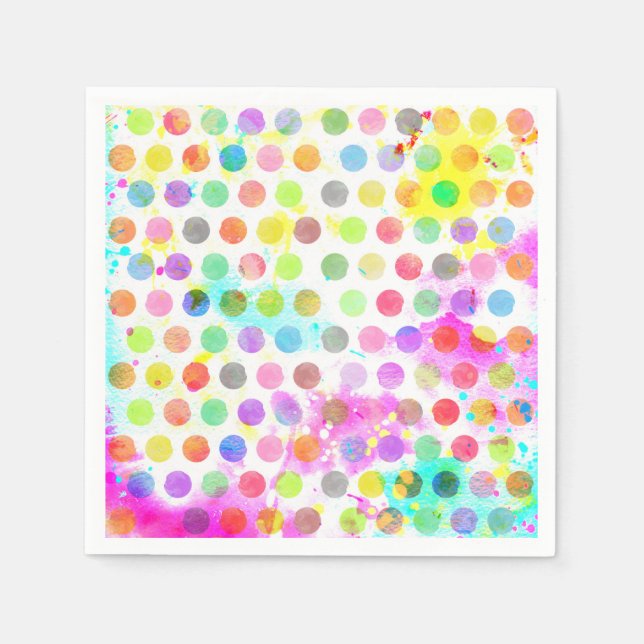 farbenfrohe, lebendige Aquarell-Spritzer Polka-Pun Serviette (Vorderseite)