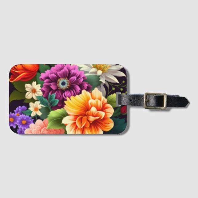 Farbenfrohe lebendige Blume Gepäckanhänger (Vorderseite (Horizontal))