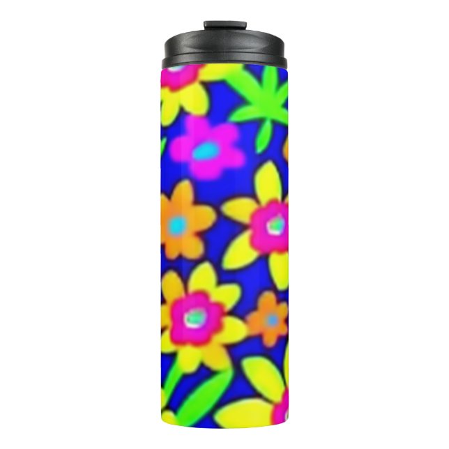 Farbenfrohe lebendige Blume Thermosbecher (Vorderseite)