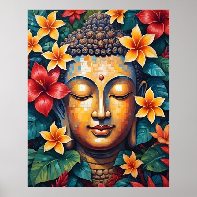 Farbenfrohe lebendige Buddha Pixel Art Poster (Vorne)