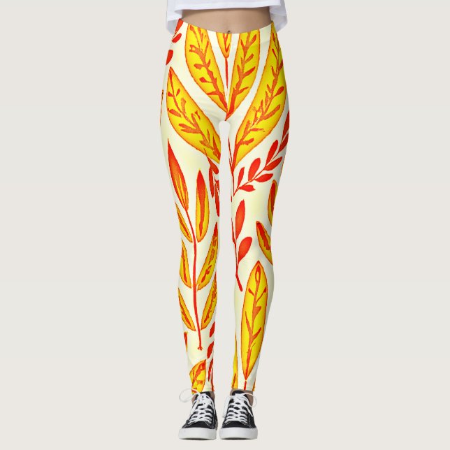 Farbenfrohe, lebendige Foliage Mosaik-Blätter Must Leggings (Vorderseite)