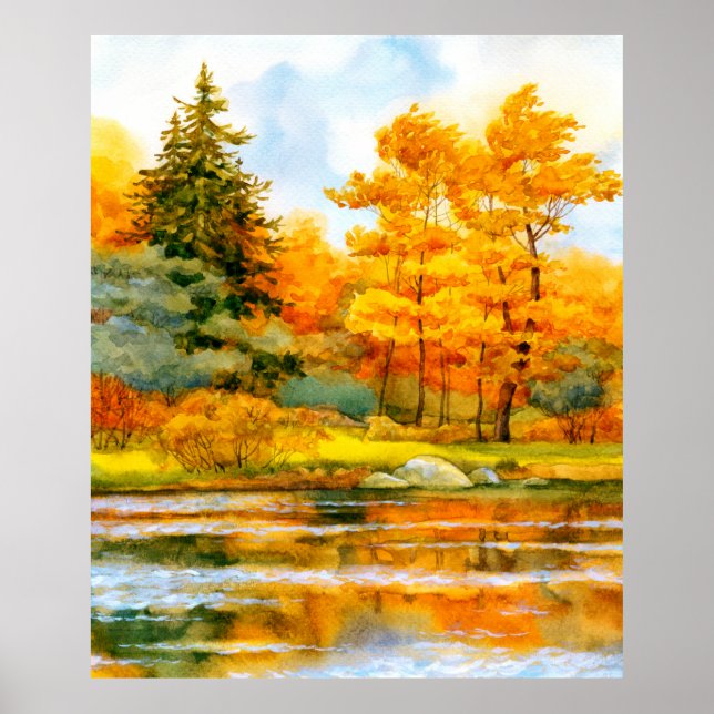 Farbenfrohe, lebendige, handgezeichnete Aquarellsk Poster (Vorne)