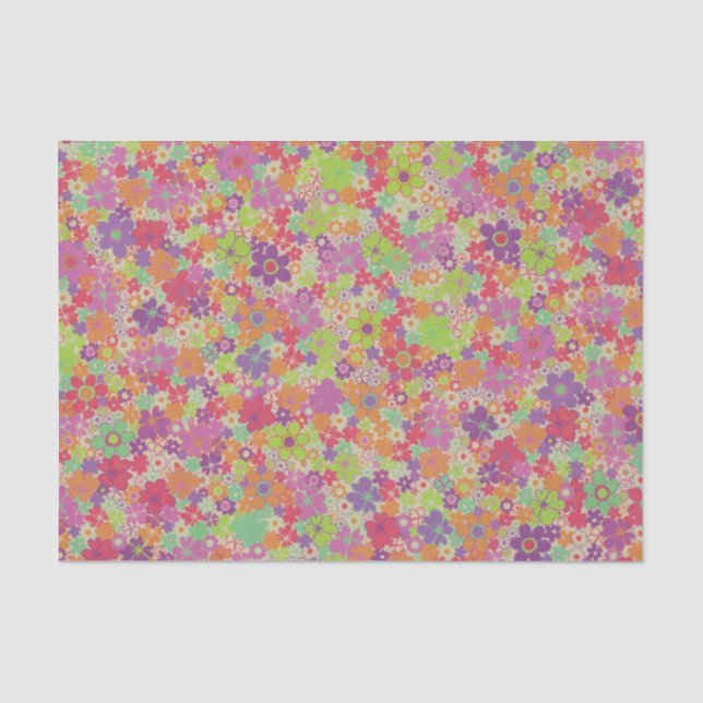 Farbenfrohe, lebendige Hippie Floral botanische Bl Seidenpapier (Vorderseite)