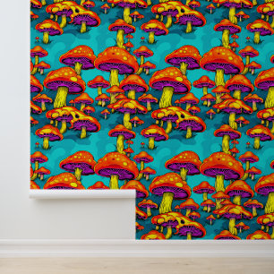 Farbenfrohe, lebendige Retro-Trippy-Pilze Tapete