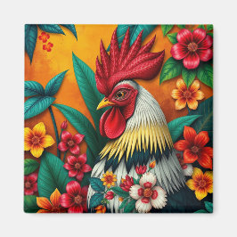 Farbenfrohe, lebendige Rooster-Wand-Uhr Magnet