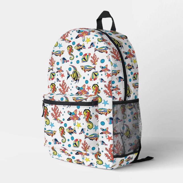 Farbenfrohe Lebensweise unter Wasser Bedruckter Rucksack (Rückseitige Ecke Rechts)