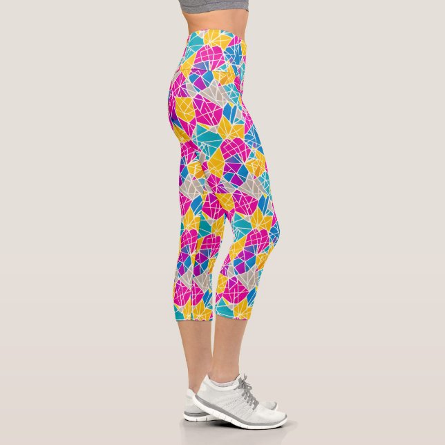 Farbenfrohe, lebhafte Abstrakte geometrische Forme Capri Leggings (Rechts)