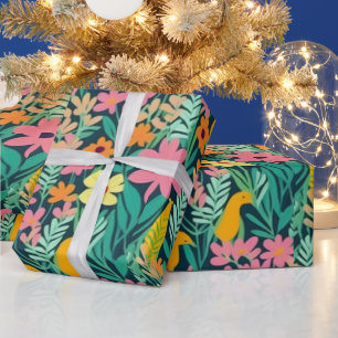 Farbenfrohe, lebhafte Blume und Vogelscheuche Geschenkpapier