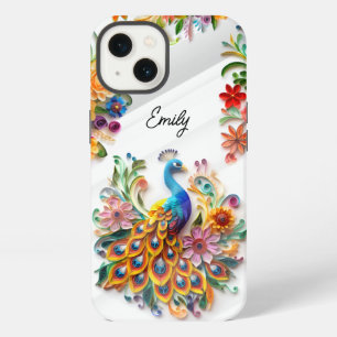 Farbenfrohe lebhafte Pfau & Blume nach Maß iPhone Hülle