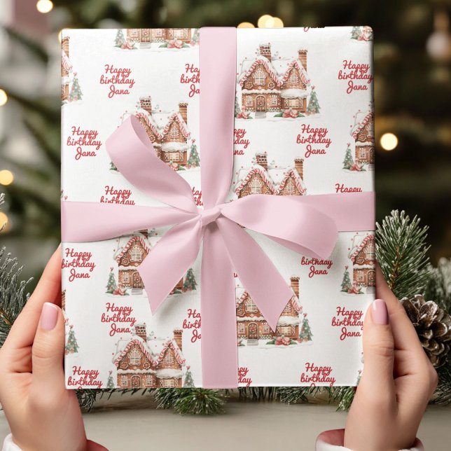 Farbenfrohe Lebkuchen Haus Happy Birthday Geschenkpapier (Von Creator hochgeladen)