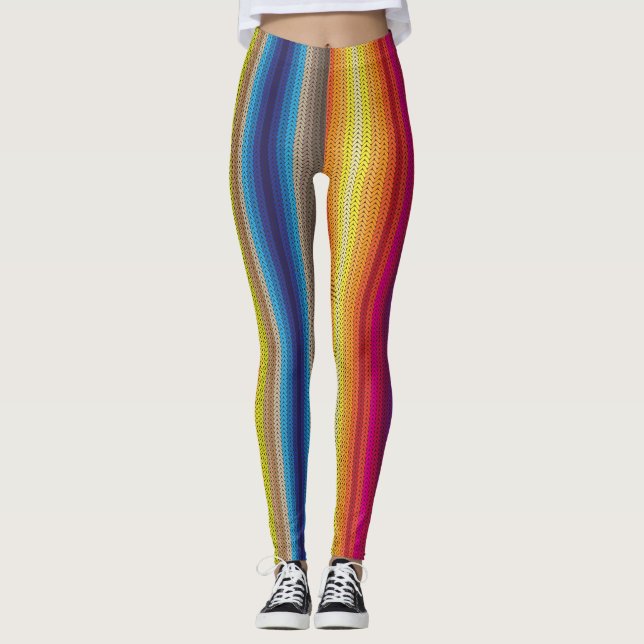 Farbenfrohe Leggings mit gerinntem Regenbogen (Vorderseite)