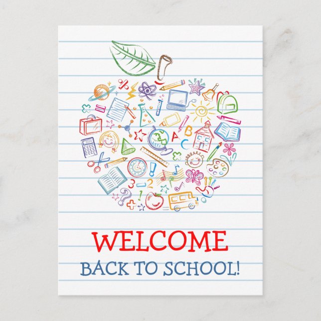 Farbenfrohe Lehrer Apple Back to School Postcard Postkarte (Vorderseite)