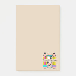 Farbenfrohe Lehrerin Name Bleistift-Cartoon Post-it Klebezettel
