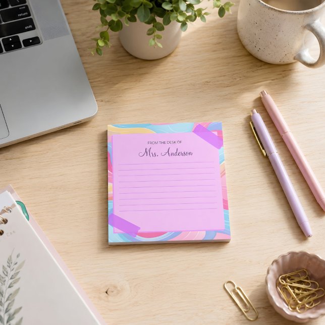 Farbenfrohe Lehrerin Name Rainbow Pastel Waves Notizblock (Beautiful notepad. )