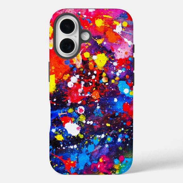 Farbenfrohe Leinwand Paint Spritzer iPhone 16 Hülle (Rückseite)
