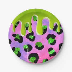 Farbenfrohe Leopard Green Slime 00. Geburtstagspar Pappteller