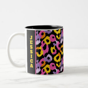 Farbenfrohe Leopard Tierdruckleder Retro-Leinwand  Zweifarbige Tasse