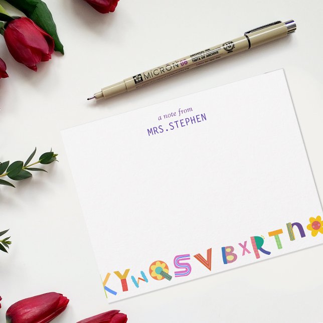 Farbenfrohe Letter Personalisiert Teacher Stationi Mitteilungskarte (Colorful Letter Personalized Teacher Stationery Note Card)